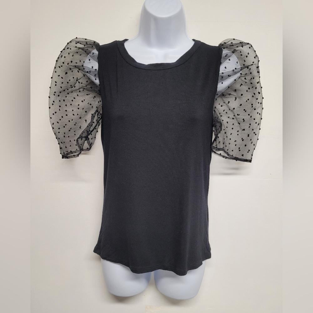 Blue Rain M Puff Sheer Sleeve Top Stretch